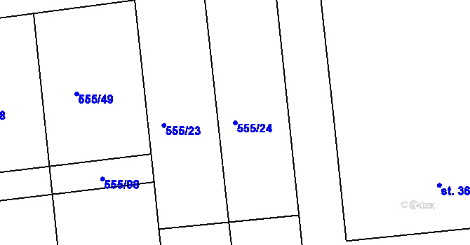 Parcela st. 555/24 v KÚ Krušovice, Katastrální mapa