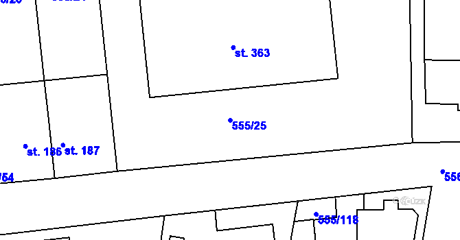 Parcela st. 555/25 v KÚ Krušovice, Katastrální mapa