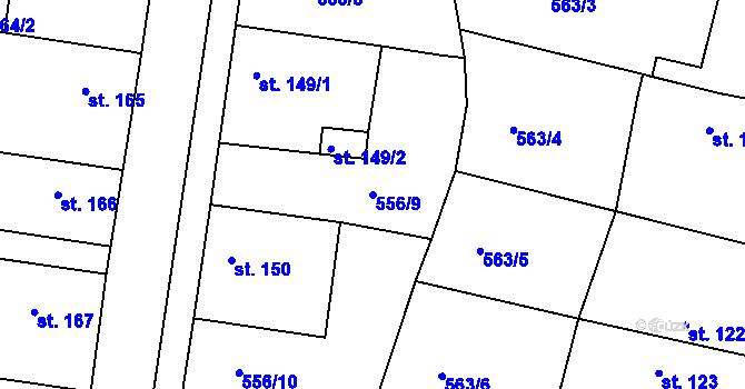 Parcela st. 556/9 v KÚ Krušovice, Katastrální mapa