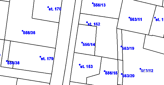 Parcela st. 556/14 v KÚ Krušovice, Katastrální mapa