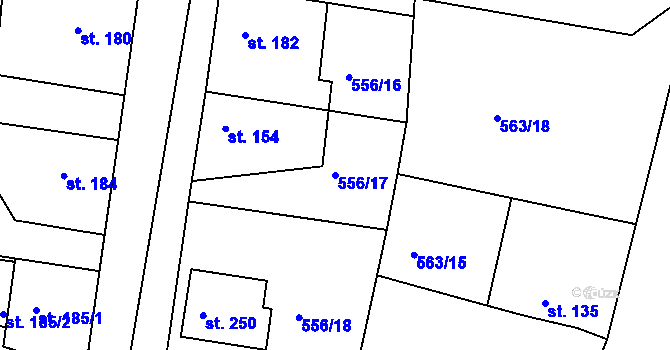 Parcela st. 556/17 v KÚ Krušovice, Katastrální mapa