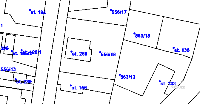 Parcela st. 556/18 v KÚ Krušovice, Katastrální mapa