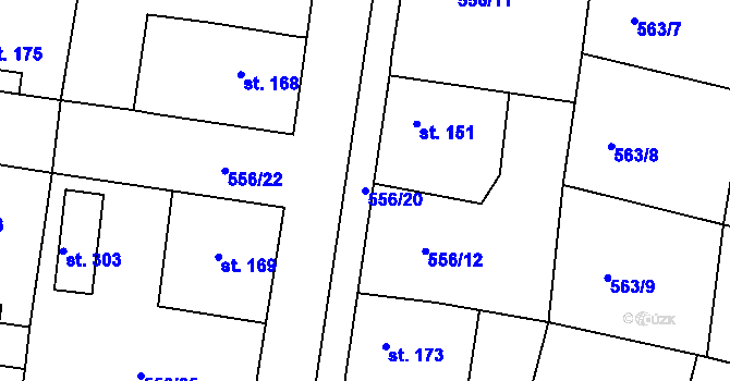 Parcela st. 556/20 v KÚ Krušovice, Katastrální mapa