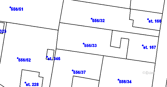 Parcela st. 556/33 v KÚ Krušovice, Katastrální mapa