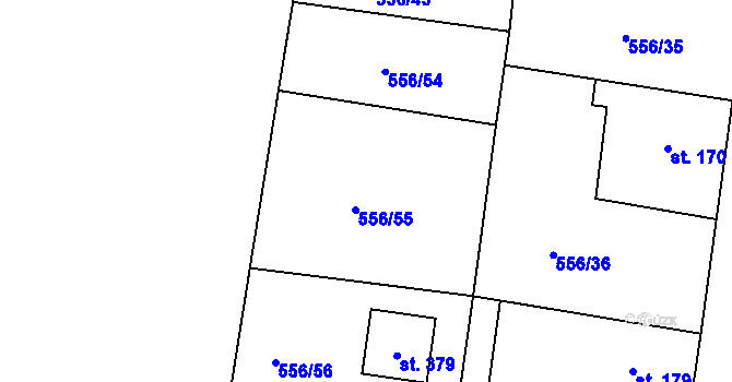 Parcela st. 556/55 v KÚ Krušovice, Katastrální mapa