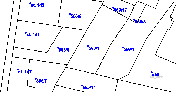 Parcela st. 563/1 v KÚ Krušovice, Katastrální mapa