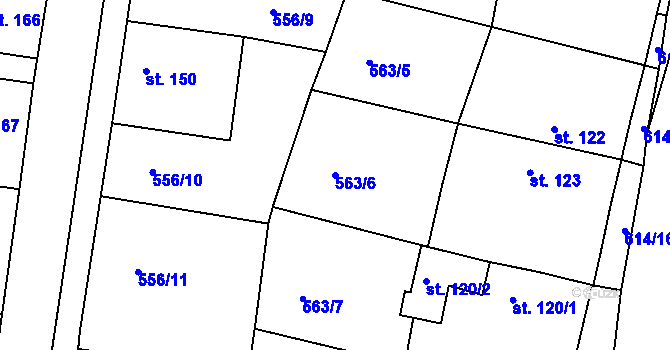 Parcela st. 563/6 v KÚ Krušovice, Katastrální mapa