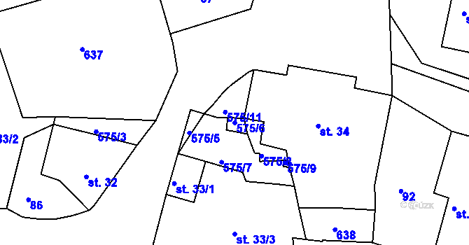 Parcela st. 575/6 v KÚ Krušovice, Katastrální mapa