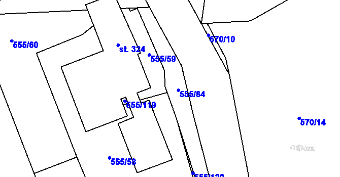 Parcela st. 555/62 v KÚ Krušovice, Katastrální mapa
