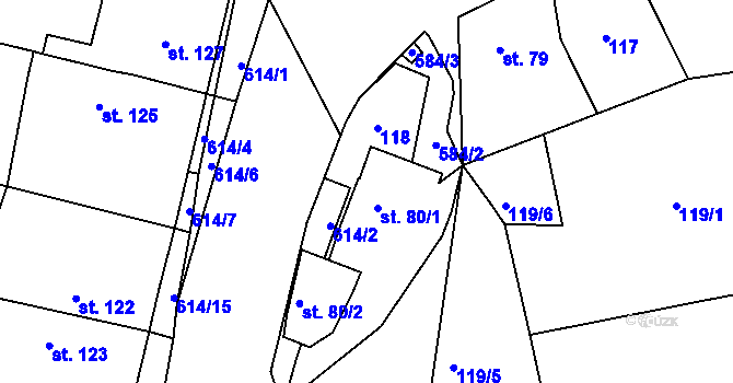 Parcela st. 80/1 v KÚ Krušovice, Katastrální mapa