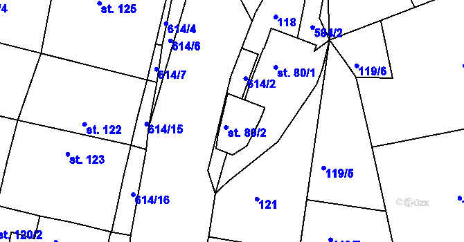 Parcela st. 80/2 v KÚ Krušovice, Katastrální mapa