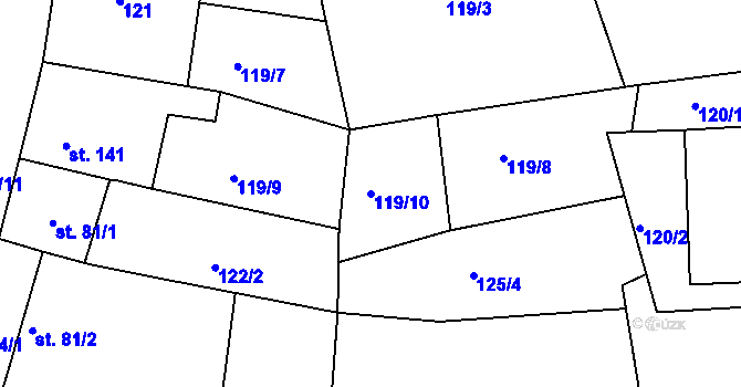 Parcela st. 119/10 v KÚ Krušovice, Katastrální mapa