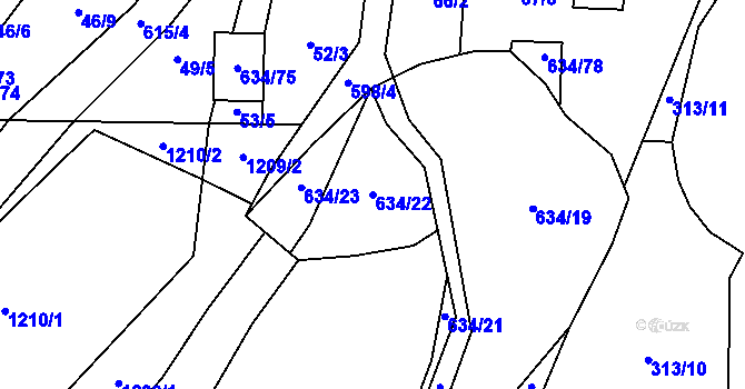 Parcela st. 634/22 v KÚ Krušovice, Katastrální mapa