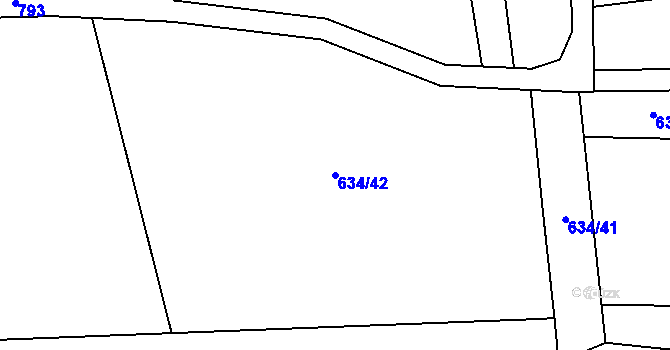 Parcela st. 634/42 v KÚ Krušovice, Katastrální mapa