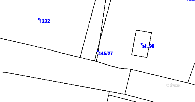 Parcela st. 445/27 v KÚ Krušovice, Katastrální mapa