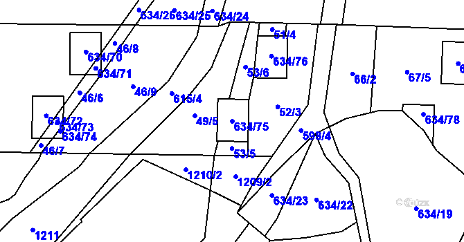 Parcela st. 634/75 v KÚ Krušovice, Katastrální mapa