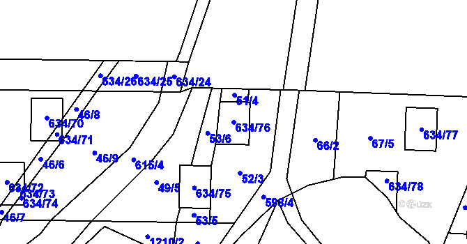 Parcela st. 634/76 v KÚ Krušovice, Katastrální mapa