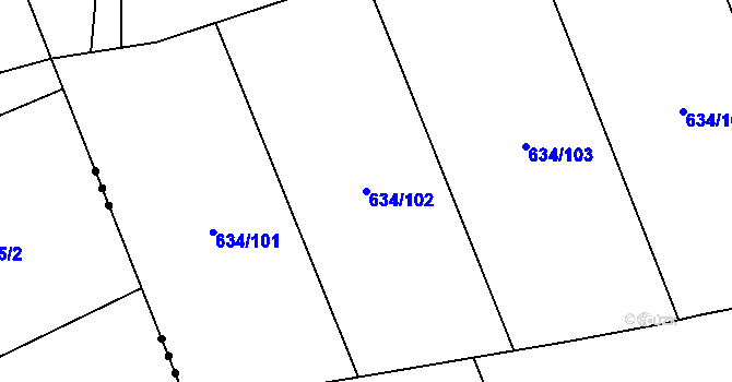 Parcela st. 634/102 v KÚ Krušovice, Katastrální mapa