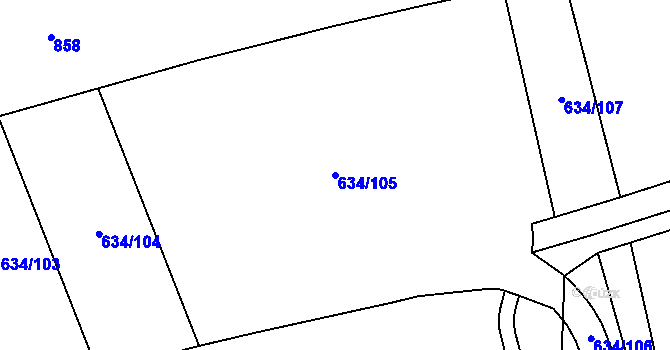 Parcela st. 634/105 v KÚ Krušovice, Katastrální mapa