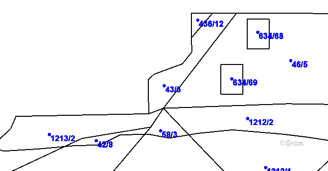 Parcela st. 43/5 v KÚ Krušovice, Katastrální mapa
