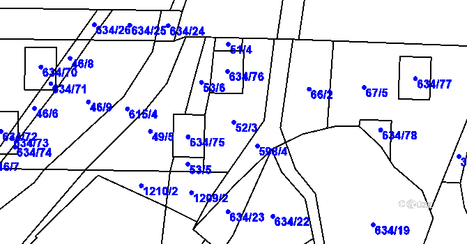 Parcela st. 52/3 v KÚ Krušovice, Katastrální mapa
