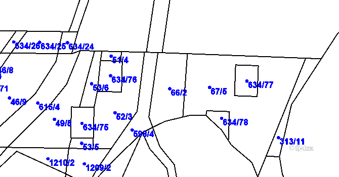 Parcela st. 66/2 v KÚ Krušovice, Katastrální mapa