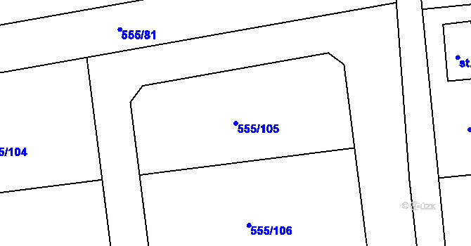 Parcela st. 555/105 v KÚ Krušovice, Katastrální mapa