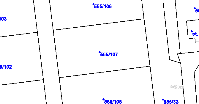 Parcela st. 555/107 v KÚ Krušovice, Katastrální mapa