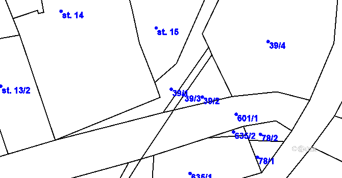 Parcela st. 39/1 v KÚ Krušovice, Katastrální mapa