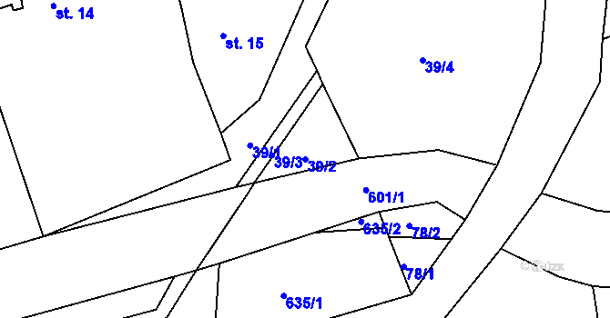Parcela st. 39/2 v KÚ Krušovice, Katastrální mapa