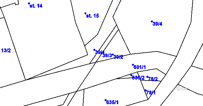 Parcela st. 39/3 v KÚ Krušovice, Katastrální mapa