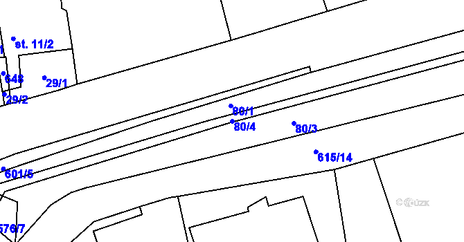 Parcela st. 80/4 v KÚ Krušovice, Katastrální mapa
