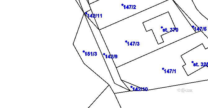 Parcela st. 142/9 v KÚ Krušovice, Katastrální mapa