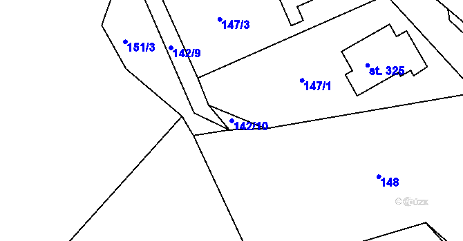 Parcela st. 142/10 v KÚ Krušovice, Katastrální mapa