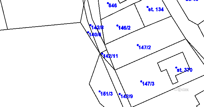 Parcela st. 142/11 v KÚ Krušovice, Katastrální mapa