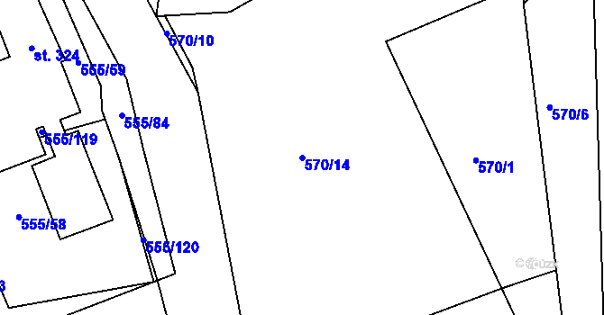 Parcela st. 570/14 v KÚ Krušovice, Katastrální mapa