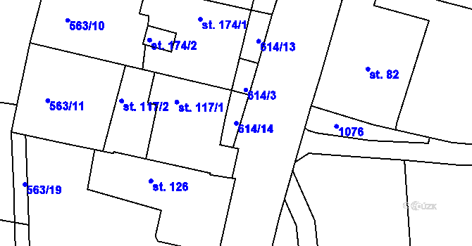 Parcela st. 614/14 v KÚ Krušovice, Katastrální mapa