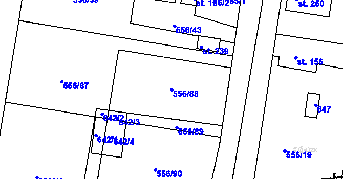 Parcela st. 556/88 v KÚ Krušovice, Katastrální mapa