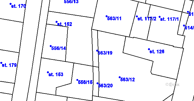 Parcela st. 563/19 v KÚ Krušovice, Katastrální mapa