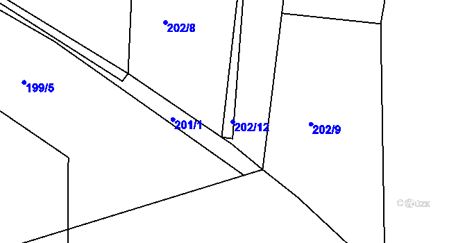 Parcela st. 202/12 v KÚ Krušovice, Katastrální mapa