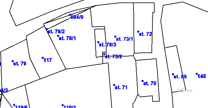 Parcela st. 73/2 v KÚ Krušovice, Katastrální mapa