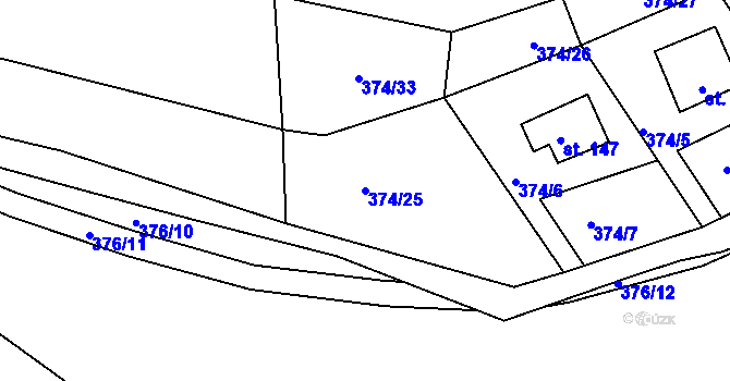 Parcela st. 374/25 v KÚ Kružberk, Katastrální mapa