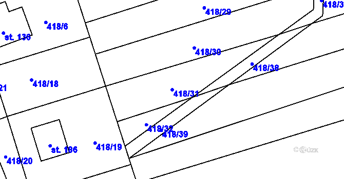 Parcela st. 418/31 v KÚ Kružberk, Katastrální mapa
