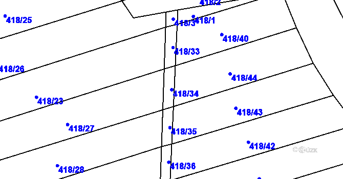 Parcela st. 418/34 v KÚ Kružberk, Katastrální mapa