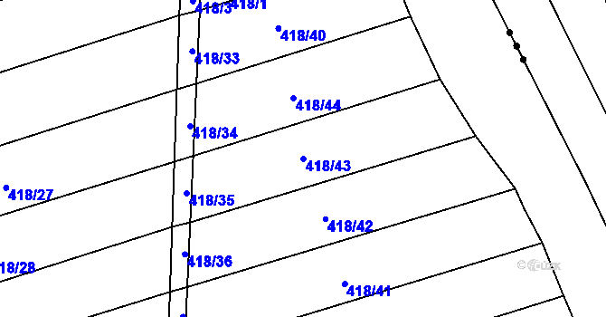 Parcela st. 418/43 v KÚ Kružberk, Katastrální mapa