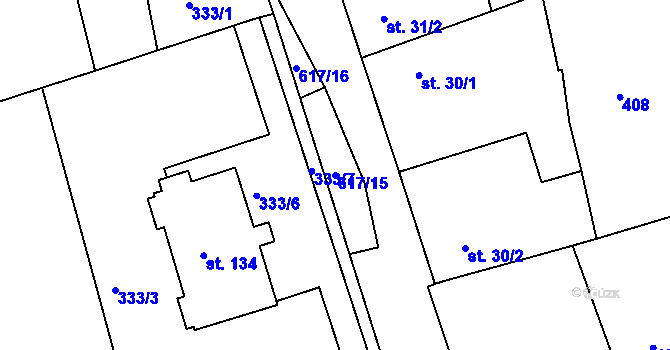 Parcela st. 617/15 v KÚ Kružberk, Katastrální mapa