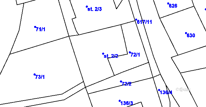Parcela st. 2/2 v KÚ Kružberk, Katastrální mapa
