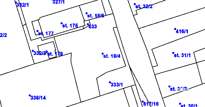 Parcela st. 18/4 v KÚ Kružberk, Katastrální mapa