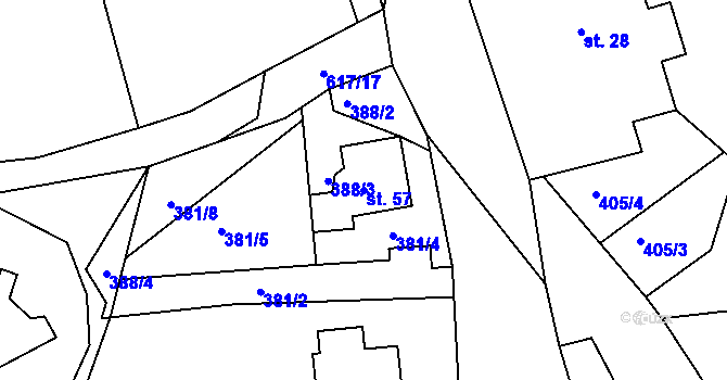 Parcela st. 57 v KÚ Kružberk, Katastrální mapa