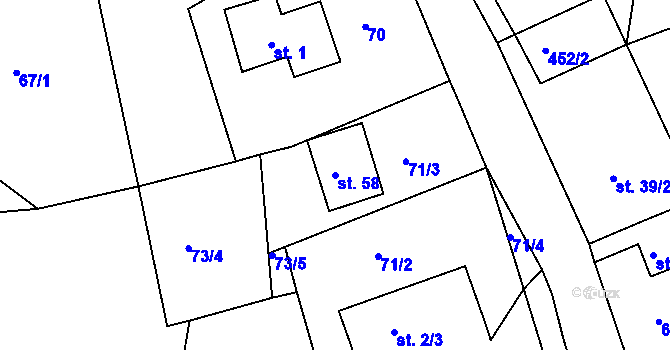 Parcela st. 58 v KÚ Kružberk, Katastrální mapa